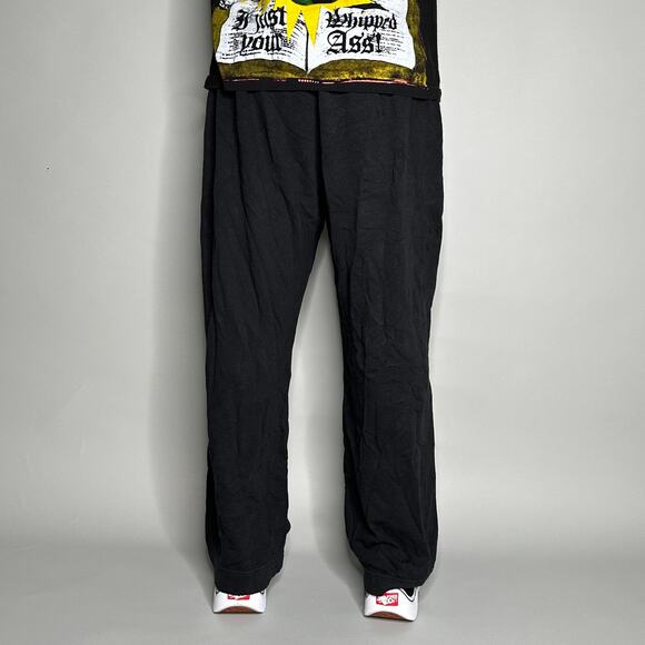 Nike Sweatpants Jet Black Cottton White Swoosh Baggy Fit - Picture 3 of 5